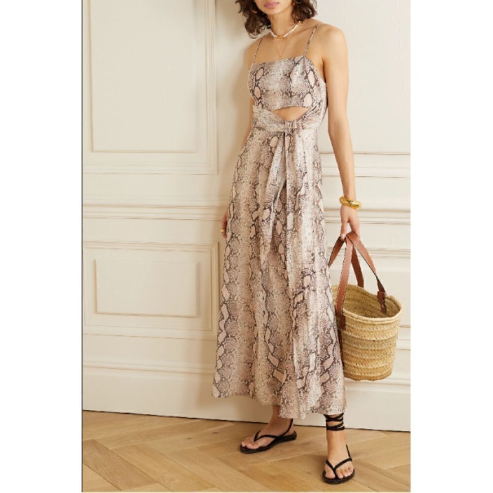 💕ZIMMERMANN💕 Bellitude Cutout Snake-Print Linen Midi Dress US 10 NWT